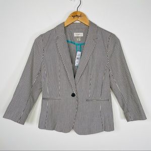 Ann Taylor LOFT Seersucker Striped Ruffle Blazer